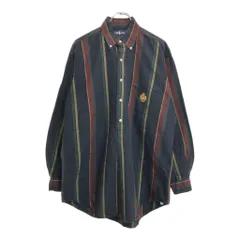 90年代 RALPH LAUREN ラルフローレン ボタンダウン 長袖シャツ ストライプ ネイビー(メンズ M)中古 古着 U5395