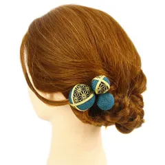 髪飾り 成人式 振袖 前撮り 袴 花 浴衣 夏祭り 花火大会 3点セット 青緑 ちりめん 玉飾り 麻の葉文 ヘアアクセ かんざし 新作 No.9-3283