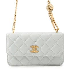 シャネル チェーンフォンケース マトラッセ ココマーク カメリア ボール ラムスキン CHANEL ミニバッグ