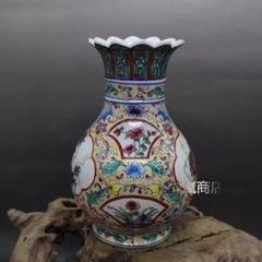 清乾隆粉彩獅紋花口玉壺春瓶 景徳鎮 陶磁器 装飾品 現代工芸品 美術品