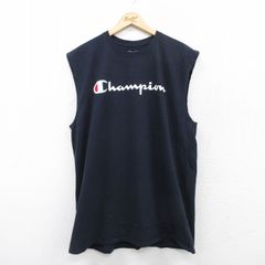 XL/古着 チャンピオン champion ノースリーブ Tシャツ メンズ ビッグロゴ コットン クルーネック 濃紺 ネイビー 25jul07 中古