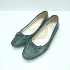 ◇ Θ byあしながおじさん フラット リボン バレエシューズ サイズ23.0 ブラック レディース E  【1410290052204】