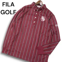 FILA GOLF フィラ ゴルフ 通年 ロゴワッペン★ 長袖 ボタンダウン ストライプ ポロシャツ Sz.LL メンズ 大きいサイズ