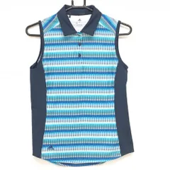 ★SALE価格★【超美品】アディダス ノースリーブポロシャツ ネイビー×ブルー 総柄 サイド切替  レディース M ゴルフウェア adidas