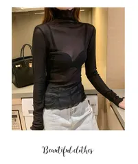 【新品】シースルータートルネック★インナー★シアー★ブラック★メロウフリル