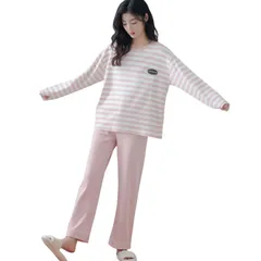 [JoveJek] パジャマセット 綿100％ ルームウェア  XLサイズ  上下セット レディース 部屋着 プルオーバー ロングパンツ 長袖 薄手 吸汗 通気 寝間き 春 夏 秋 冬R10204