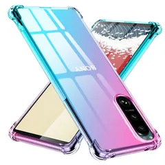 【即日発送】擦り傷防止 四隅空気衝突防止 tpu 全面保護 カバー ストラップホール付き iii 5 エクスペリア 人気 レンズ保護 耐衝撃 ケース SO-53B 携帯カバー SOG05 軽量 薄型 ソフトカバー ピンク+緑 グラデーション クリア シリコン