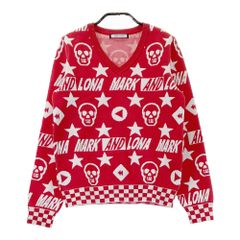 MARK & LONA スカル スター柄 Vネックニット レッド 48 - メルカリ