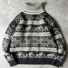90s 黒タグ Eddie Bauer ノルディック 総柄 タートルネック ウール ニット セーター XL / 90年代 オールド エディーバウアー
