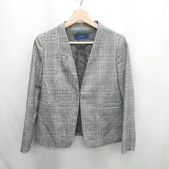 ◇ ⊇ SHIPS シップス チェック柄 長袖 ノーカラージャケット サイズ36 グレー レディース E  【1412090004933】