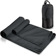 NOMAW 速乾タオル 登山 スポーツタオル 超軽量 コンパクト 吸水速乾タオル マイクロファイバータオル バスタオル ミニバスタオル フェイスタオル アウトドア 旅行 収納袋付き(ダークグレー,  MLセット)