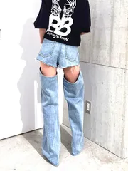 GYDA ジェイダ ハイウエスト レイヤード デザイン 2WAY デニムパンツ ショートパンツ レッグデニム 072432418901のサムネイル