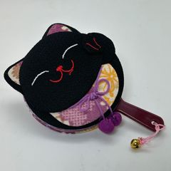 【和柄手鏡　NO.8】猫好きさん必見！縮緬の和柄手鏡🌸　１点物