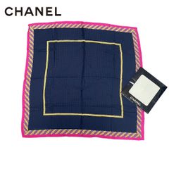 1216　CHANEL シャネル　シルク スカーフ　ヴィンテージ Vintage　ネイビー ピンク