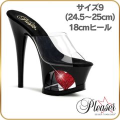 24.5 25 キャバ ミュール サンダル ハート 厚底 レディース メンズ 18cm ヒール Pleaser プリーザー 大きいサイズ 小さいサイズ ピンヒール ハイヒール クリア 黒 ブラック ラインストーン キャバサンダル 厚底ミュール キラキラ ドレス