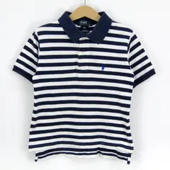 ポロバイラルフローレン 半袖ポロシャツ ボーダー 胸元ロゴ トップス キッズ 男の子用 4Tサイズ ネイビー Polo by Ralph Lauren 【中古】