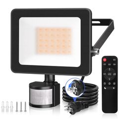 【数量限定】CLY 人感 センサーライト 屋外 防犯 LED投光器 25W 電球色 3000LM 2700K IP66防水 作業灯 フラッドライト 超爆光【2025年最新改良 リモコン操作 無段階調光 常時点灯機能 本体センサー部もモード調整可能】自動点灯 明