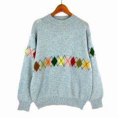 オフホワイト バックアロータイダイ Tシャツ ロンT クルーネック L 青 白