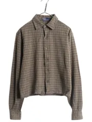 【お得なクーポン配布中!】 90s USA製 ポロ ラルフローレン チェック 長袖 シャツ メンズ S / オールド コットン 総柄 ストレッチ ショート丈 カスタムメイド リメイク