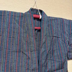 き662】アンティーク羽織 縞模様 紺地 マルチカラー メンズ レディース兼用 着丈71㎝ 裄丈64㎝