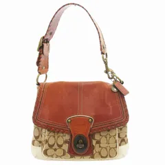 コーチ COACH 10371 シグネチャー ハンドバッグ ワンショルダー 肩掛け ターンロック キャンバス レザー ベージュ 茶 ブラウン /GV