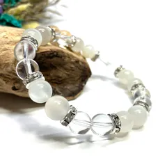 ムーンストーン&水晶 パワーストーン ブレスレット 天然石ブレス (シルバー) 8mm レディース 女性  数珠ブレス 開運 プレゼント ギフト  [5]