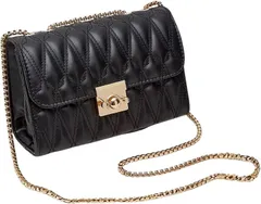 Quikaboo ショルダーバッグ レディース 斜めがけ 肩掛け PUレザー チェーン 小さめ ミニ スクエア ポーチ 可愛い おしゃれ デート キルティング コンパクト ハンドバッグ 軽量 肩がけ 2way メッセンジャー(ブラック （ミニ）)