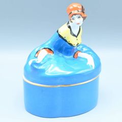 Noritake オールドノリタケ アールデコ女性文パウダーボックス ブルー M07-t012