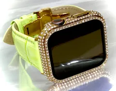 ゴールドライム　BOX付きアップルウォッチバンド 高級レザー 本革ベルト Apple Watch クロコダイル キラキラ　カバー　ケース メンズ レディース 38mm 40mm 41mm 42mm 44mm 45mm
