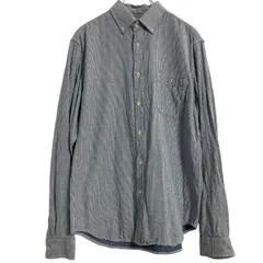 長袖 ストライプシャツ M ブルー グレー ボタンダウン カジュアル コットン 古着卸 アメリカ仕入 a610-5737