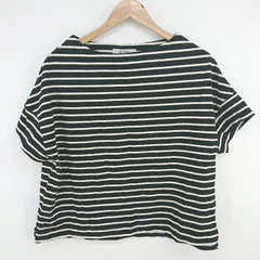 ◇ nano universe ボーダー ボートネック 半袖 Tシャツ カットソー サイズF ブラック アイボリー系 レディース P  【1306120001095】