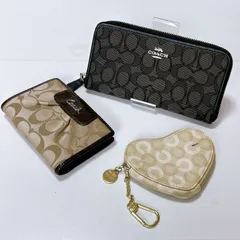 COACH コーチ　ポーチ　財布　セット　3点セット　アクセサリーポーチ　コインケース　長財布　シグネチャー　ブラウン　ブラック　ベージュ　中古美品　管理番号ARCANRA426