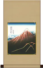 10年保証 平安純綿色紙掛けセット 山下白雨 葛飾北斎 コンパクト 化粧箱収納 モダン 掛軸 床の間 和室 おしゃれ 壁掛け 絵