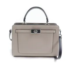 極美品★COACH コーチ C8210 レーン キャリーオール カラーブロック 2way レザー ハンド・ショルダーバッグ グレージュ ライトブルー レディース