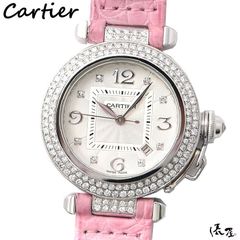 【ダイヤベゼル】カルティエ K18WG パシャ32 自動巻 極美品 レディース ホワイトゴールド Cartier 時計 腕時計 中古【送料無料】