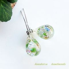 ドロップ＊琉球ガラス＊雪の結晶ピアス(グリーン)