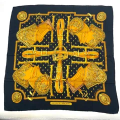 美品 HERMES エルメス カレ90 SELLES A HOUSSE カバーへの腰かけ スカーフ シルク ブラック