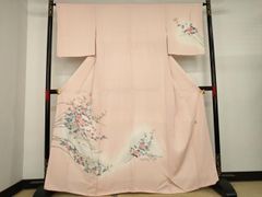 平和屋本店□極上 訪問着 駒刺繍 雪芝草花文 金彩 薄卵色地 三越扱い  