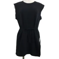 アングリッド UNGRID カットソー プルオーバー クルーネック スリット ウエストリボン ノースリーブ F 黒 ブラック