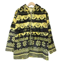 ケンゾー KENZO ラパン刈毛プレート ヴィンテージ VINTAGE パーカー 総柄 ジャケット アウター  約Mサイズ 黄 イエロー 黒 ブラック IBO53 ケンゾー KENZO ラパン刈毛プレート ヴィンテージ パーカー