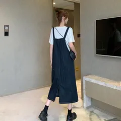 スカート デニムサロペット マキシ丈 サロペットロング丈 オーバーオール Aライン ゆったり 体型カバー レディース ジャンパースカート ワンピース オールインワン M250315-155