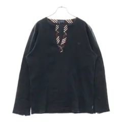 BURBERRY BLUE LABEL (バーバリーブルーレーベル) ロゴ刺繍 Vネック 長袖 コットン Tシャツ ブラックのサムネイル