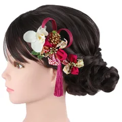 髪飾り 成人式 つまみ細工 ゴールド 振袖 前撮り 袴 花 ピンク 白 ちりめん 房 組紐 ビーズ 和柄 小さい 2点セット 着物 和装 No.9-5643