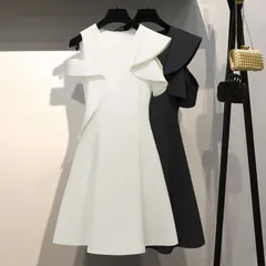 ワンピース フレア 上品 ドレス パーティ 丸首 ミニ丈 ドレープ【0918】