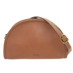 美品 ポロ ラルフローレン POLO RALPH LAUREN 現行タグ シュリンク レザー ハーフムーン ショルダー クロスボディ バッグ ブラウン 斜掛 レディース メンズ