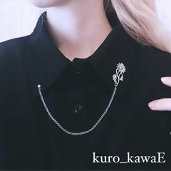 マーガレットのタックピン / フォーマル カラーピン ラペルピン 襟 チェーン ネクタイ シルバー おしゃれ メンズ ブラックコーデ 大人かわいい　kuro-kawae kurokawae