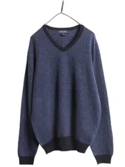 【お得なクーポン配布中!】 ブルックスブラザーズ Vネック ニット セーター メンズ L / 古着 Brooks Brothers メリノ ウール 総柄 ハイゲージ 千鳥格子 チェック 薄手