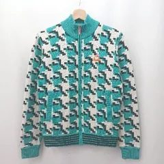 ◇ ⊇ ルコックスポルティフ ジオメトリック柄 長袖 フルジップニット サイズM グリーン系 レディース E  【1507280005484】