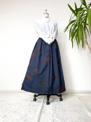 丈86 大島紬 割込 藍 着物リメイク フレア ロングスカート