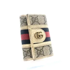 ■稀少■GUCCI グッチ　オフィディア  6連キーケース　GGマーモント　GGスプリーム　シェリーライン　コーティングキャンバス×レザー　グレー×ベージュ×ネイビー×レッド　ゴールド金具　イタリア製　刻印あり　603732・11147